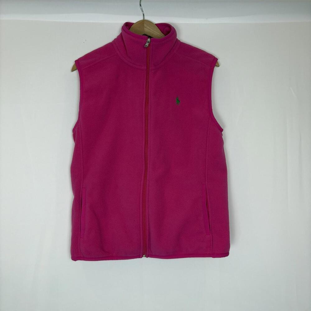Polo Golf Ralph Lauren Bright Barbie Pink Fleece Preppy Spring Full Zip Vest - Picture 2 of 6